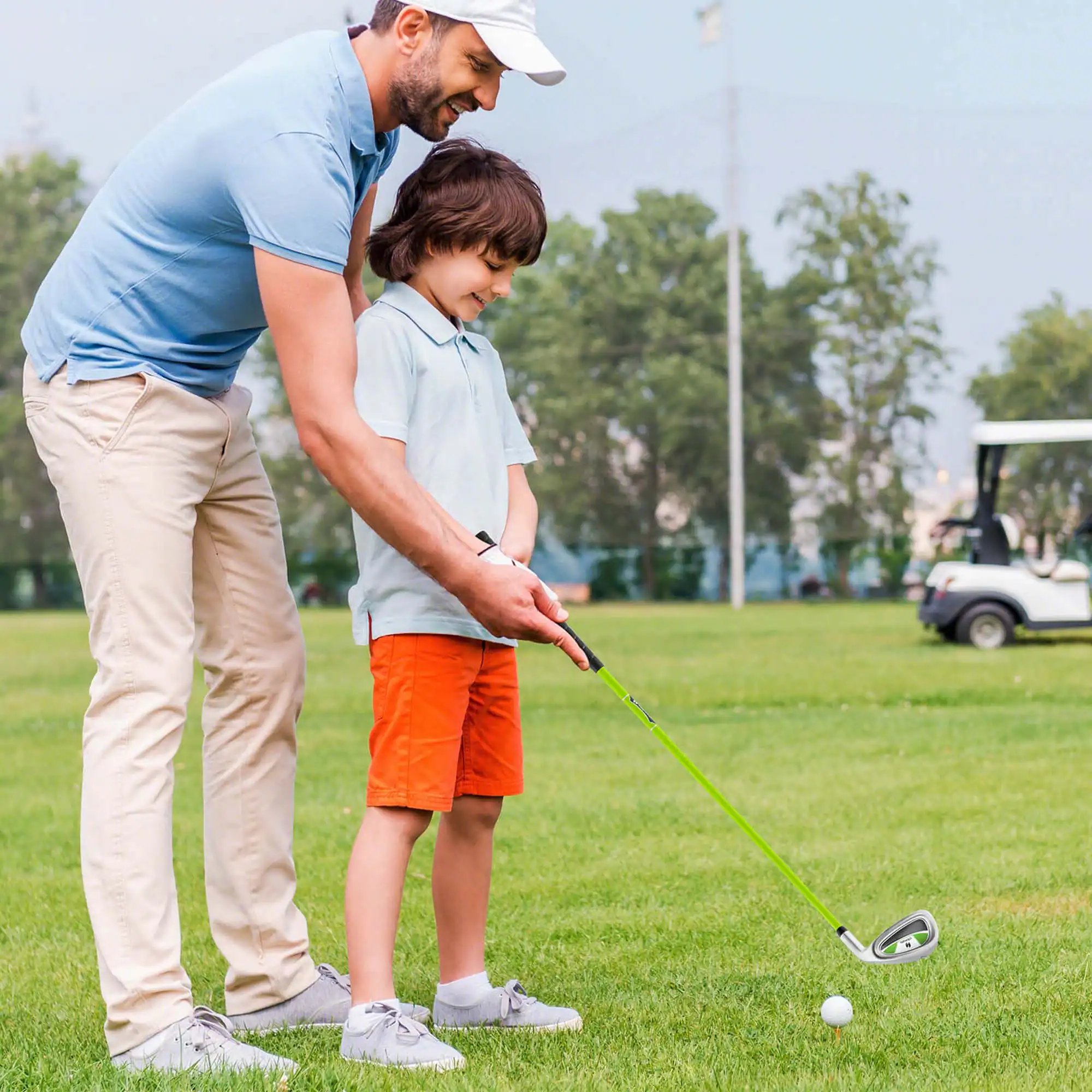 Alt View 1. Costway - Costway Junior #7 Iron for Kids with Fiberglass Shaft & Headcover Junior Practice Golf Club Green - Green.