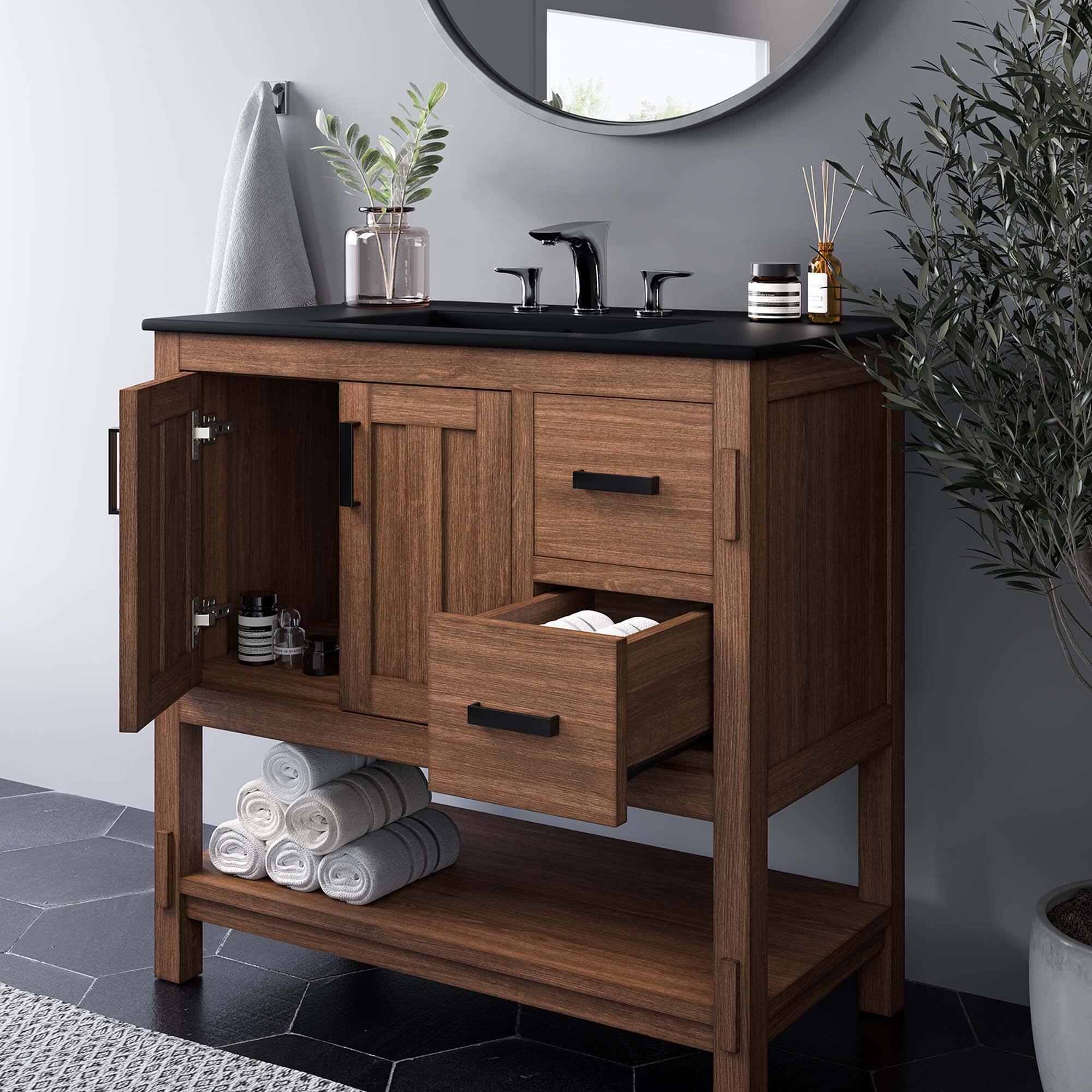 Alt View 1. Modway - Ashlyn Bathroom Vanity Basin Included by Modway - Walnut Black.