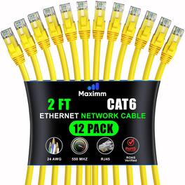 Maximm - Cat 6 Ethernet Cable 2 ft (12-Pack) - UTP, 10Gbps, 550MHz