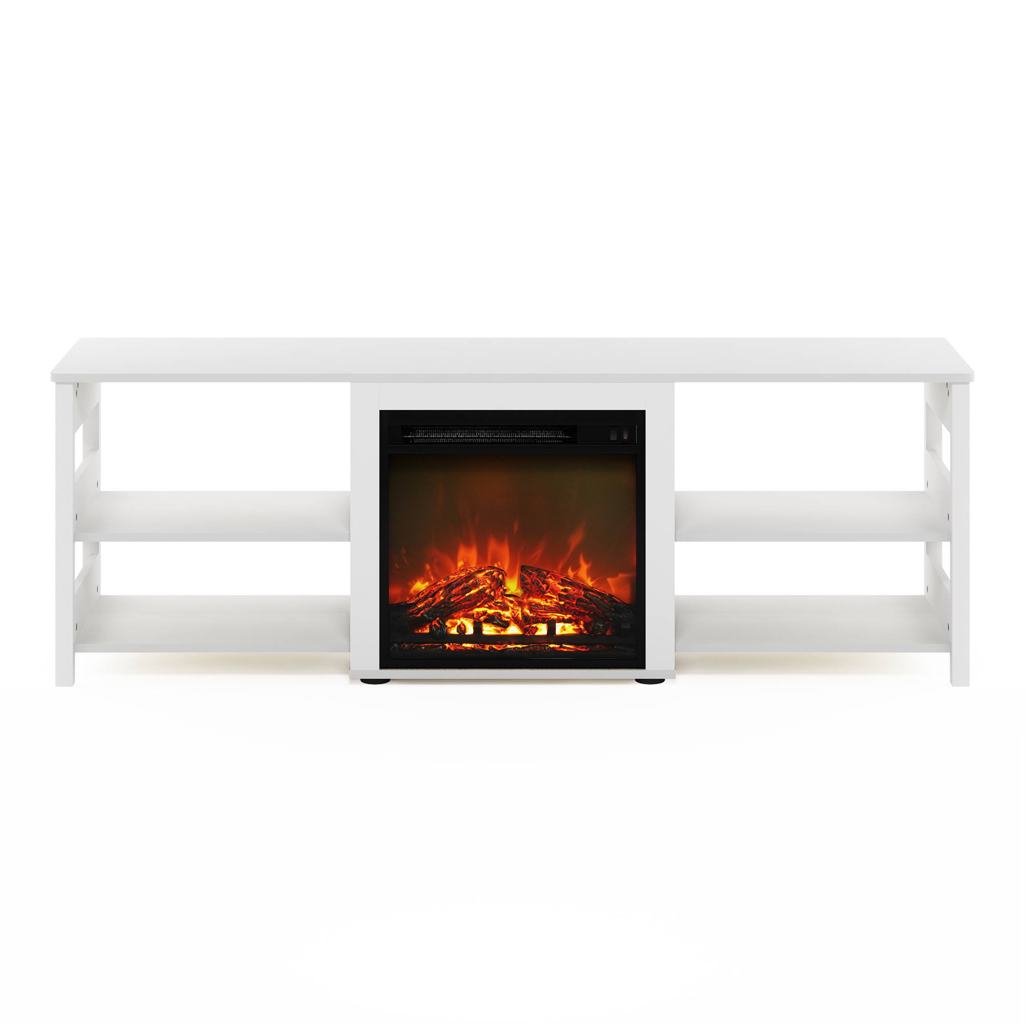 Alt View 2. Furinno - Classic 70 Inch TV Stand with Fireplace - White Emboss.