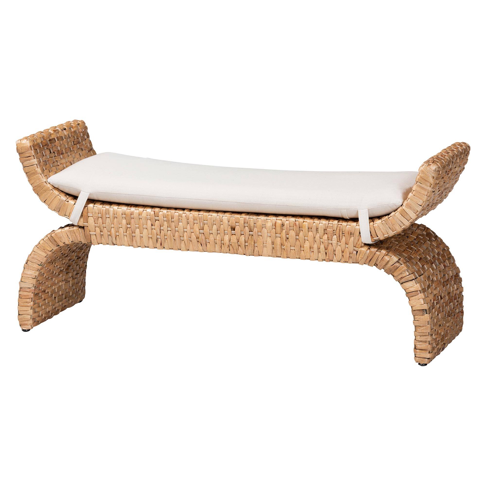 Front. bali & pari - Agave Woven Seagrass Bench with Removable Cushion - Natural Brown.