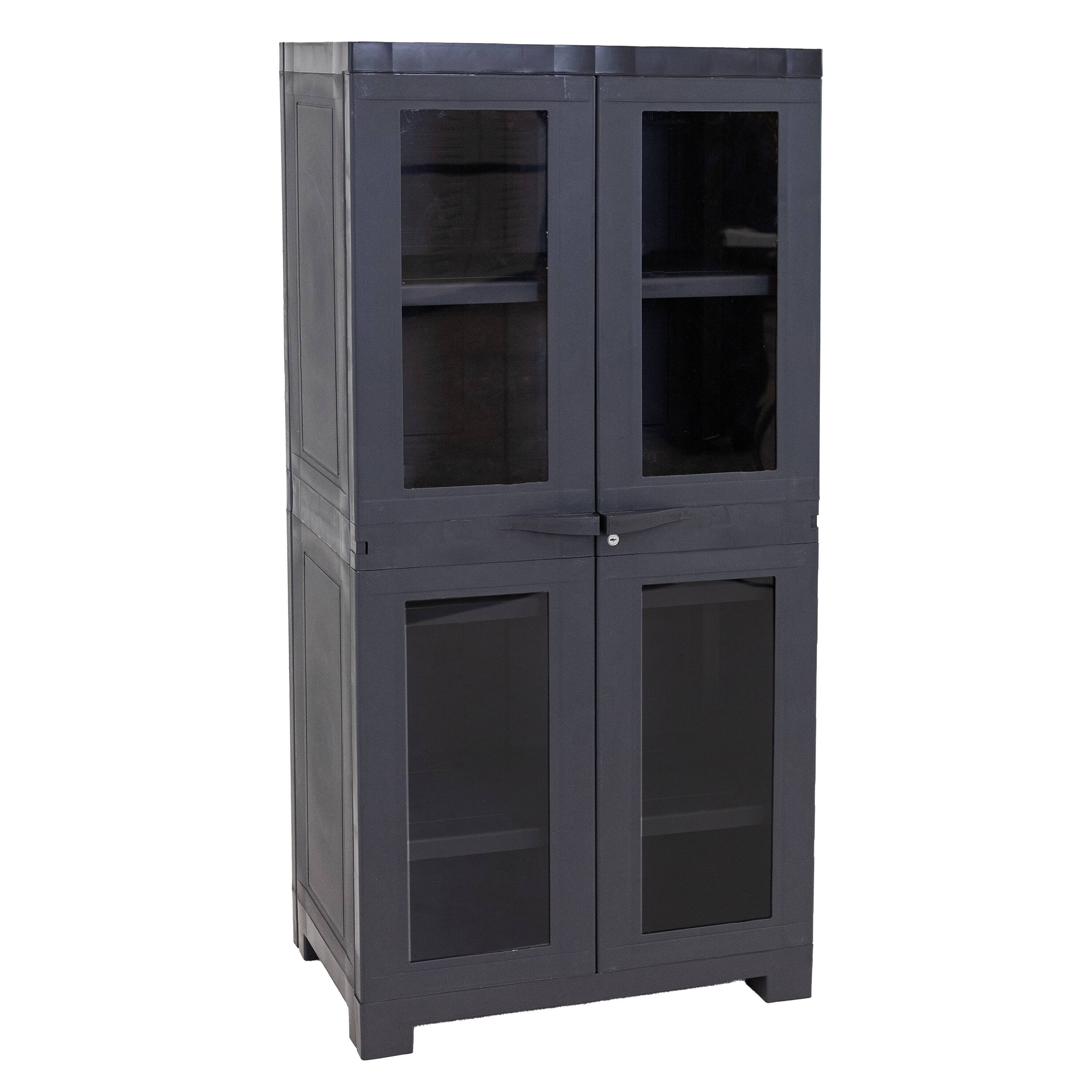 Front. Sunnydaze - Window-Front Storage Cabinet with Adjustable Shelves - Charcoal.