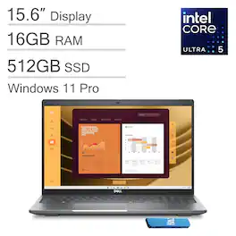 Dell - Latitude 5550 15.6" FHD Laptop - AI PC - Intel Core Ultra 5 - 16GB RAM - 512GB SSD - Thunderbolt - Backlit - Win 11Pro - Gray