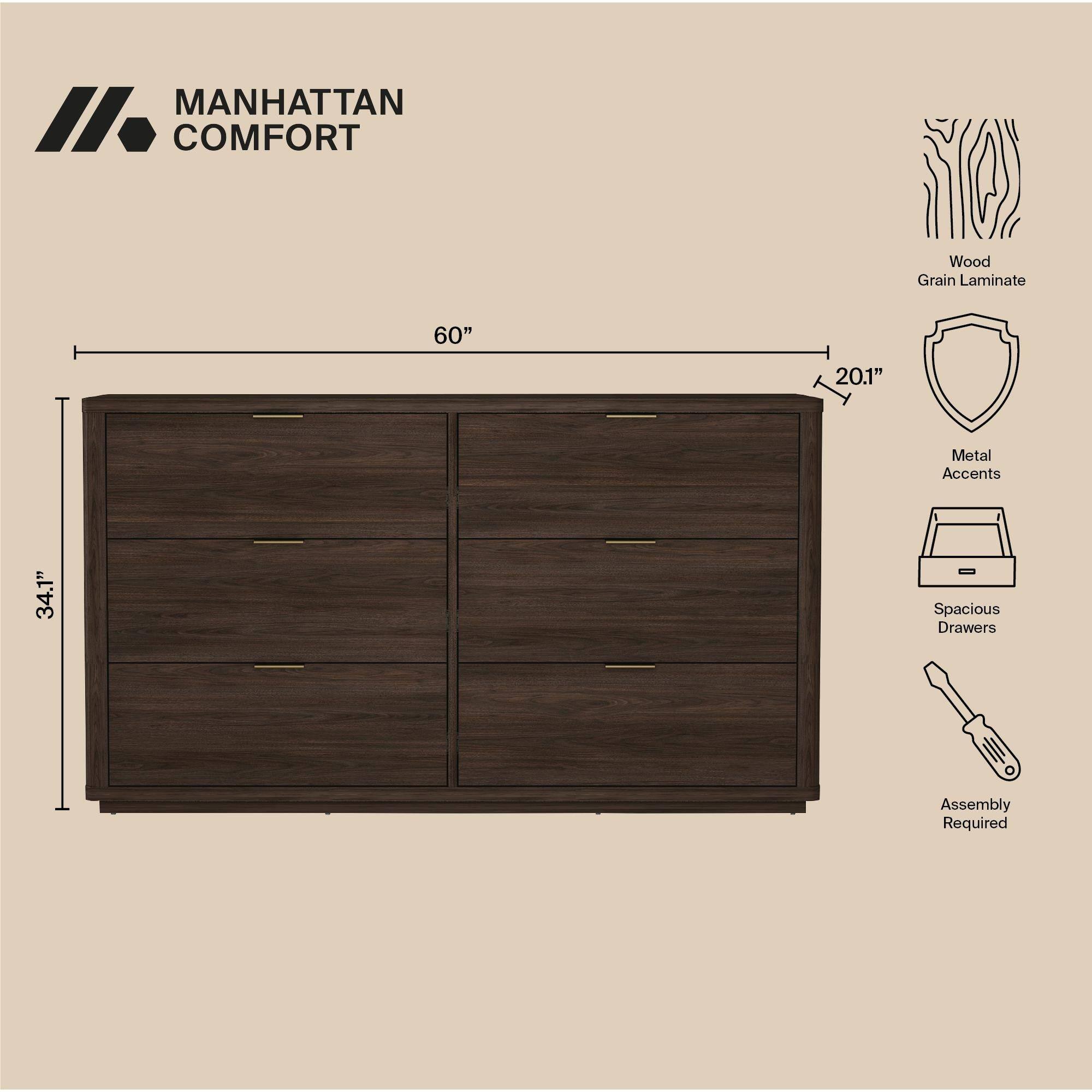 MANHATTAN // COMFORT

Wood Grain Laminate  
60"  
20.1"  
Metal Accents  
34.1"  
Spacious Drawers  
Assembly Required