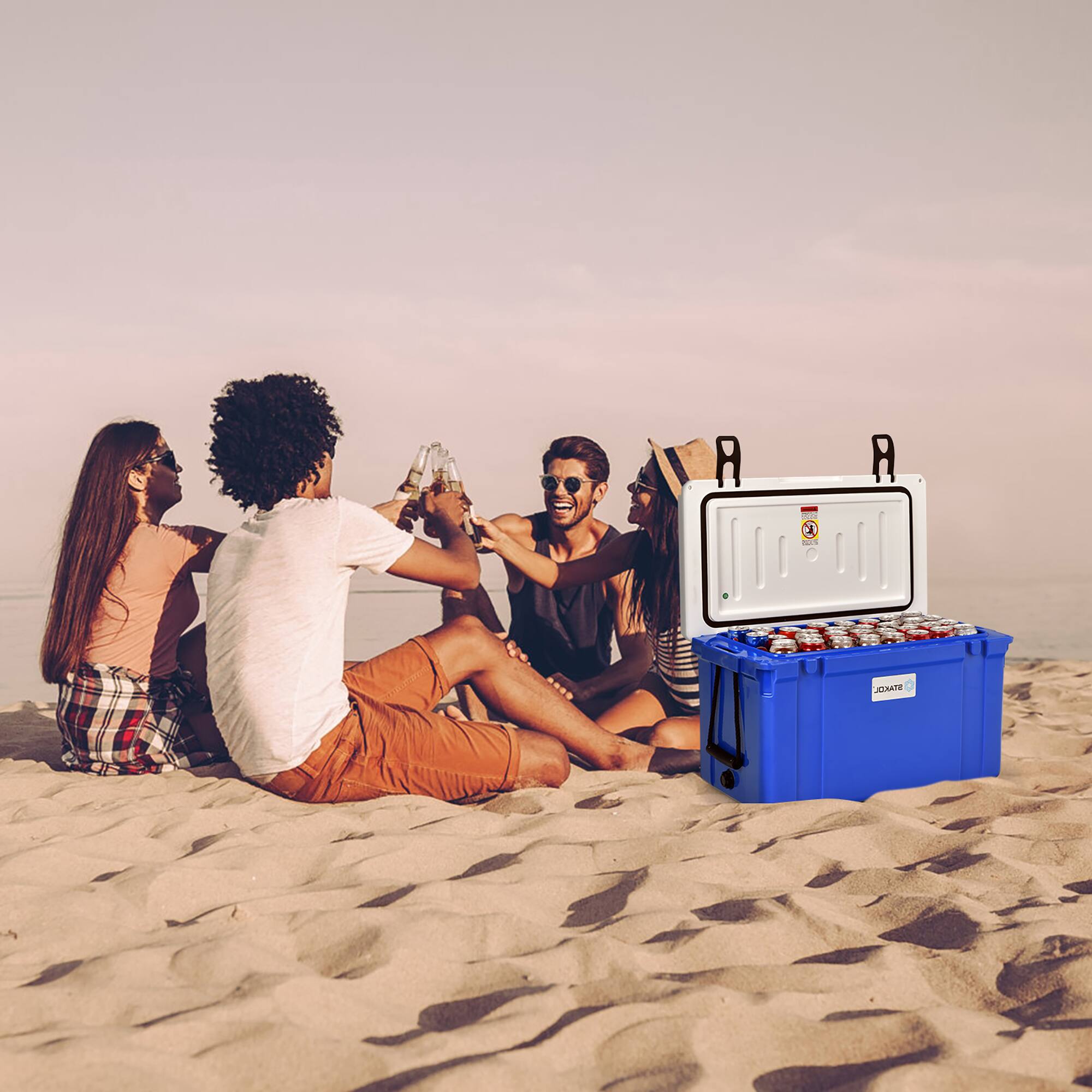 Alt View 1. Costway - Costway 58 Quart Portable Cooler Ice Chest Leak-Proof 80 Cans Ice Box for Camping - Blue,White.