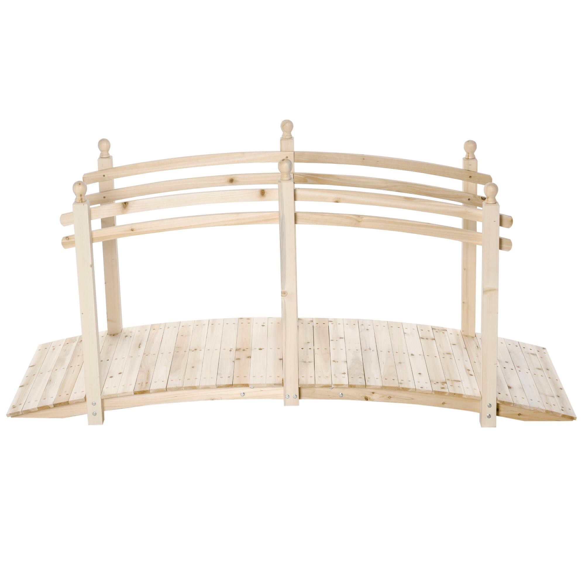 Front. Outsunny - Wooden Arch Garden Bridge, Safety Rails for Backyard Ponds, Creeks, Streams - Natural Wood.
