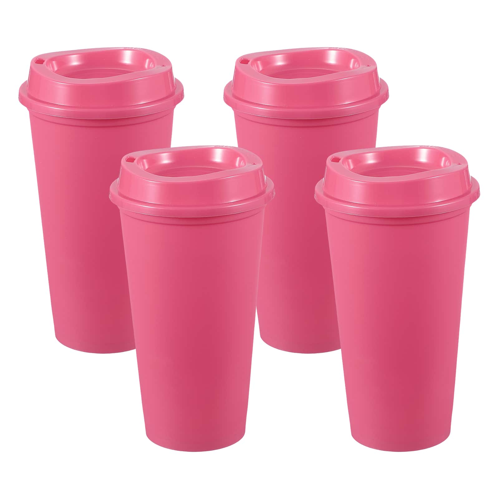 Unique Bargains - 4pcs Reusable Coffee Cups with Lids, 16oz Travel Mugs Spill Proof for Hot and Cold Drinks Juice Tea - Rose Red