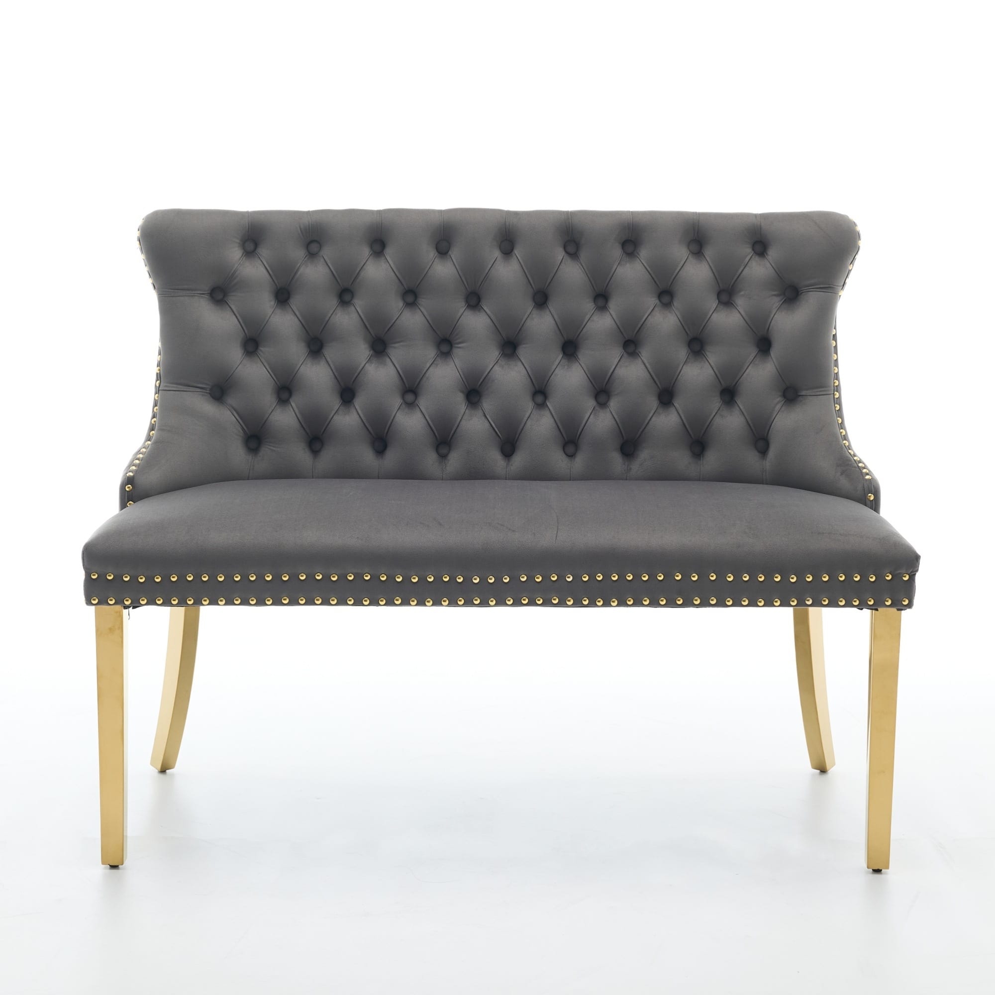 GOODSILO - Velvet Tufted Double Seater Dining Bench with Gold Accent Legs for Kitchen and Dining Room Seating - Gray