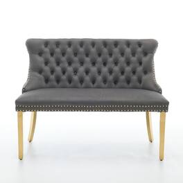 GOODSILO - Velvet Tufted Double Seater Dining Bench with Gold Accent Legs for Kitchen and Dining Room Seating - Gray