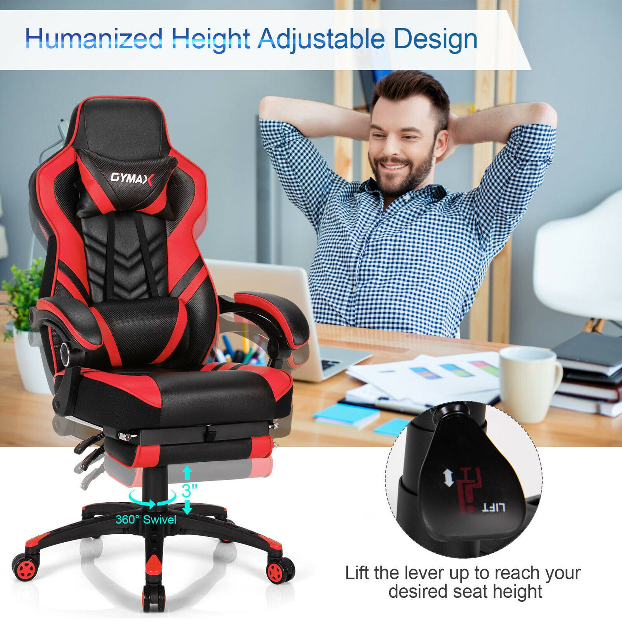 Humanized Height Adjustable Design GYMAX 3" 360 Swivel H LIFT Lift the lever up to reach your desired seat height.