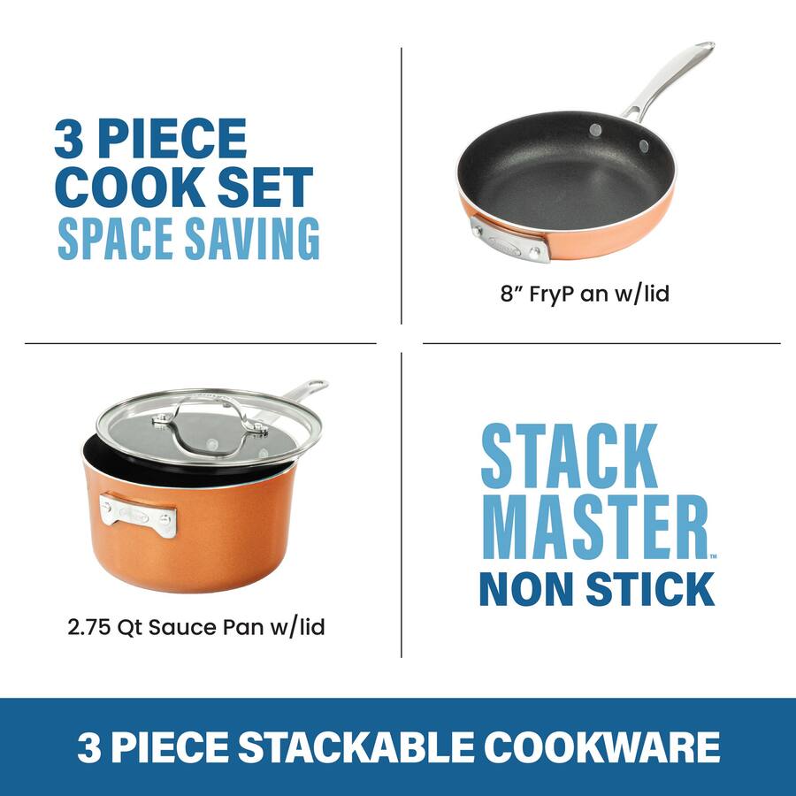 Stack Them Cookware Gotham Steel Stackmaster 3 Piece 8'' Space Saving Nonstick Cookware Set ...