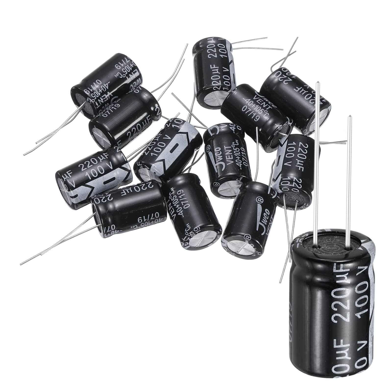 Unique Bargains - 220uF 100V 13x20mm Electrolytic Capacitor, 105C High Temp Radial Leads, for TVs/LCDs/VCD, 12pcs - Black price history on PriceWatchPro