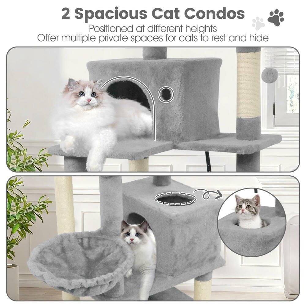2 Spacious Cat Condos  
Positioned at different heights  
Offer multiple private spaces for cats to rest and hide