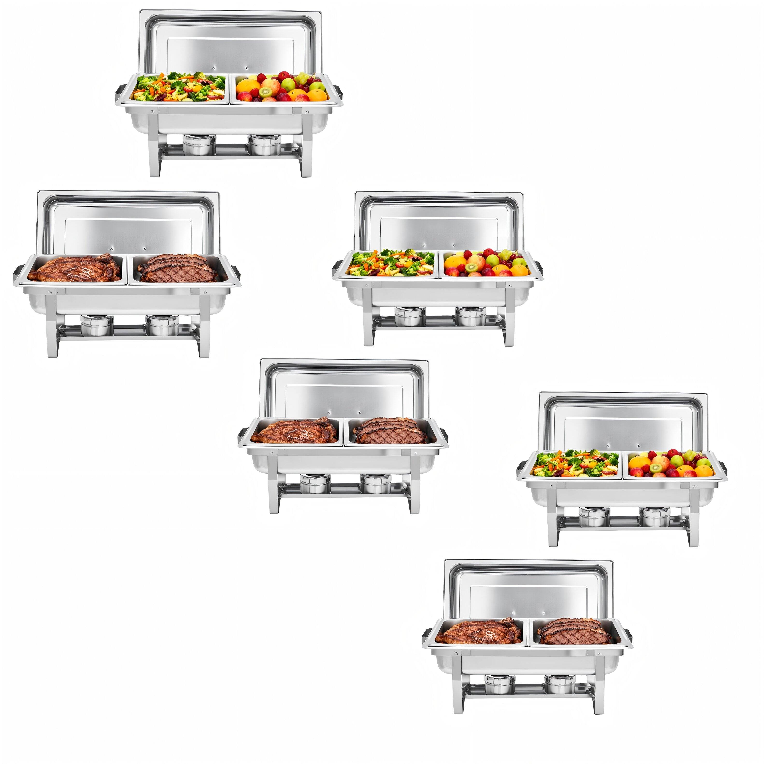 Front. GARVEE - 6 Pack Chafing Dishes for Buffet, 8 Qt Buffet Servers and Warmers Sets, Rectangular Stainless Steel Chafing Dishes - Silver.