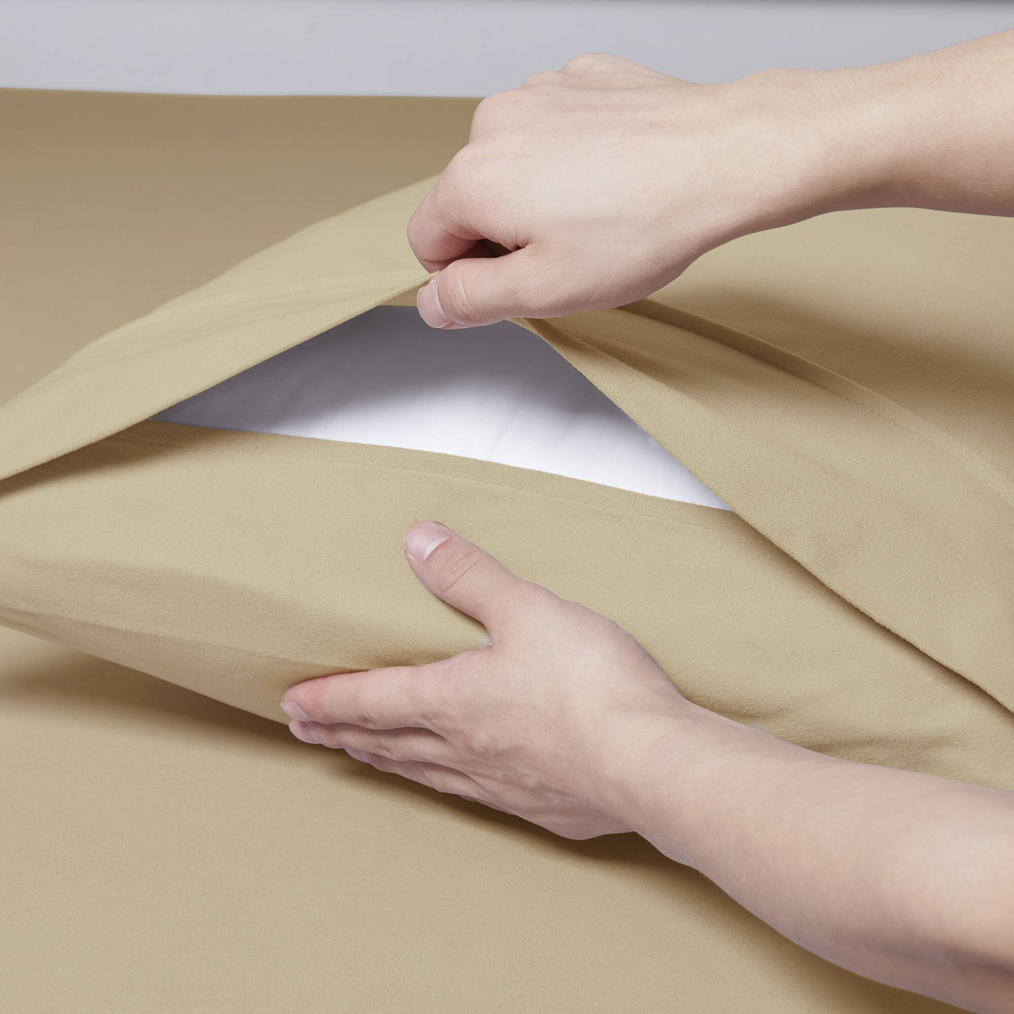 Angle. Sweet Home Collection - Solid Flannel Pillowcases (Set of 4), Ultra Soft, Standard - Beige.