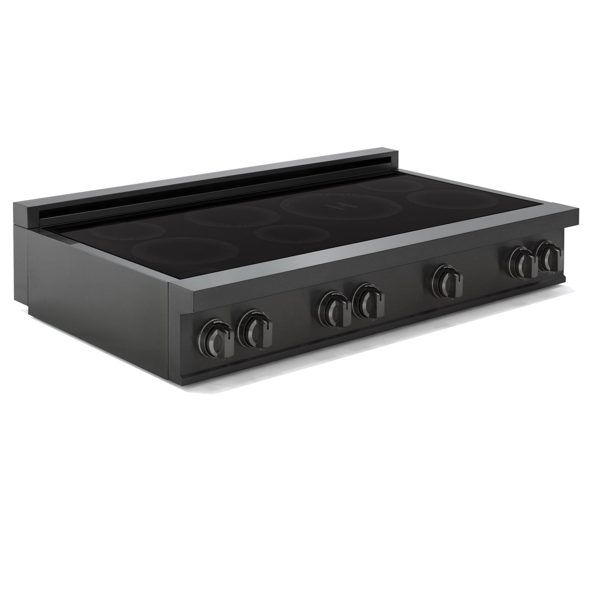 Left. Induction Hardware - 48 Inch Induction Range CookTop, 7 burners - Black.
