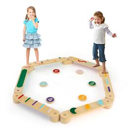 Gymax - Wooden Balance Beam w/ Stepping Stones Balance Board Toy Playset for 1+ Toddlers - Multi-Color