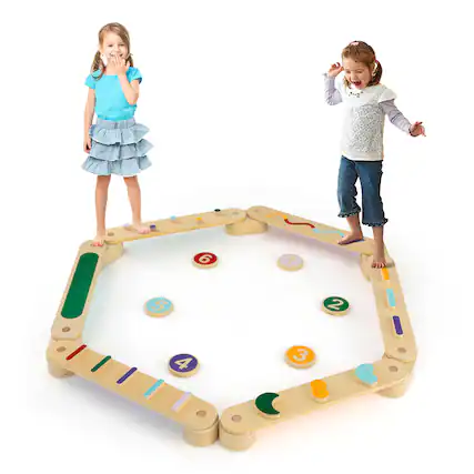 Front. Gymax - Gymax Wooden Balance Beam w/ Stepping Stones Balance Board Toy Playset for 1+ Toddlers - Multi-Color.