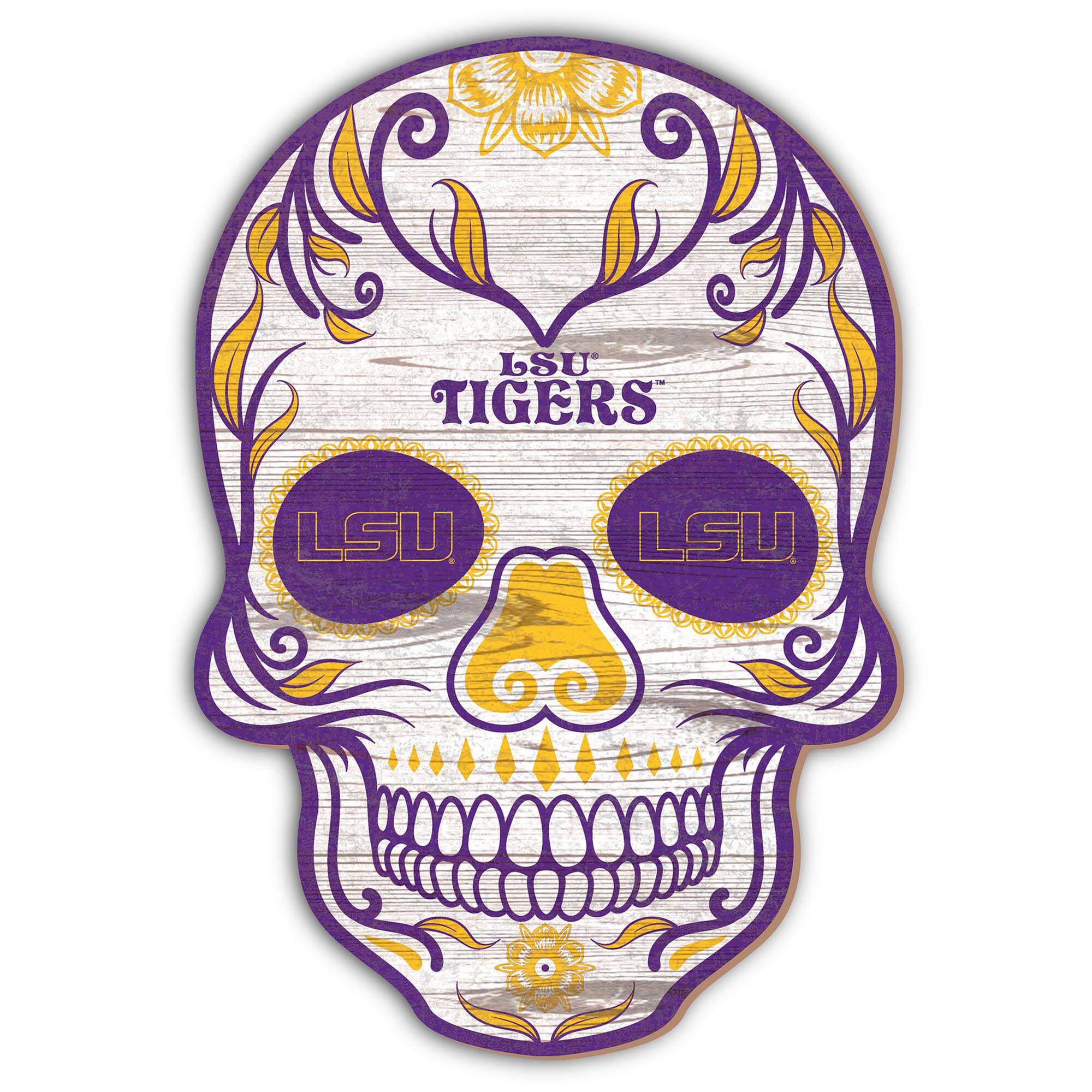LSU Tigers 12'' Sugar Skull Sign