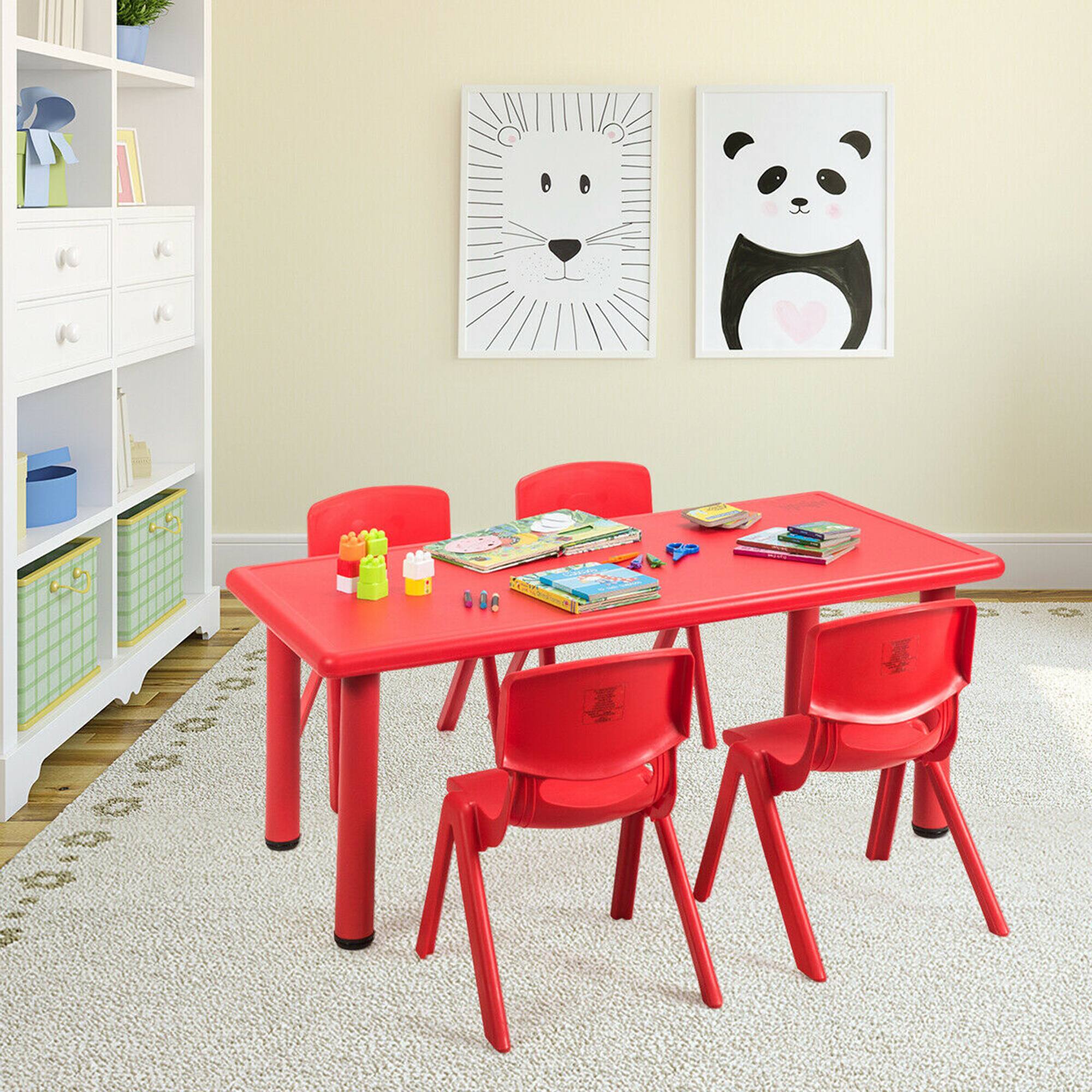 Alt View 2. Gymax - Gymax Kids Plastic Rectangular Learn and Play Table Playroom Kindergarten Home Red - Red.