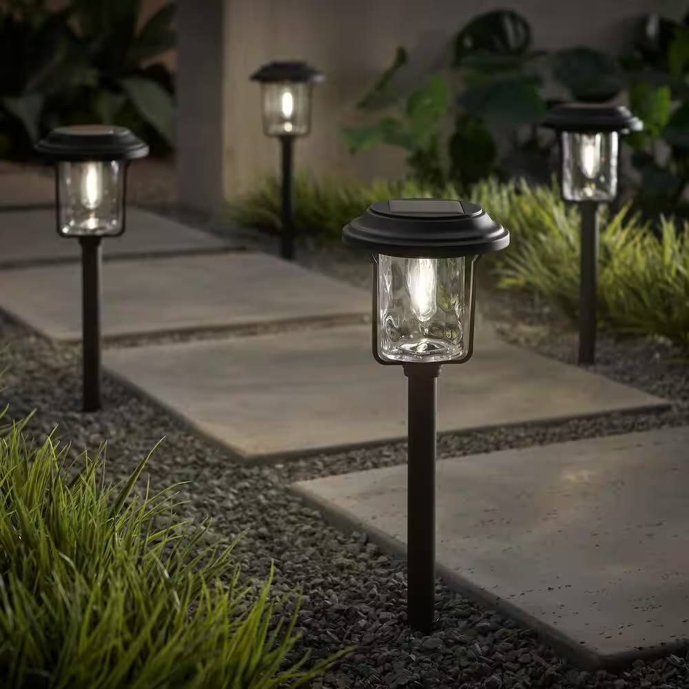 Angle. Hivvago - 4 Pack - Solar LED Light Set - Outdoor Path Lighting in Black - black.