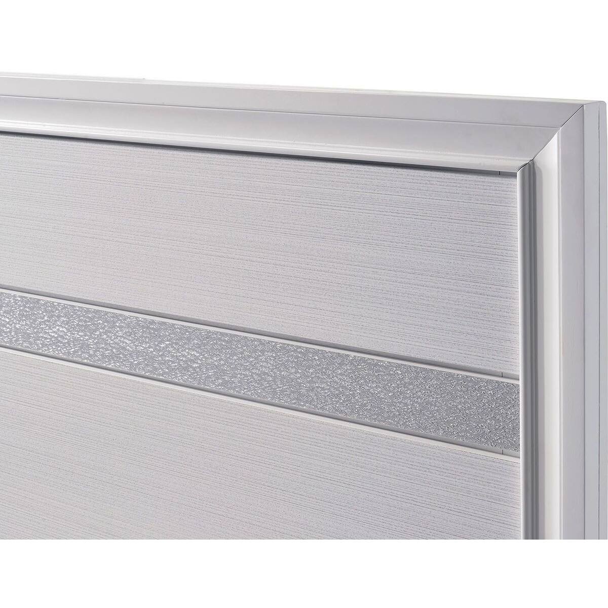 Alt View 2. Manhattan Lane - Panel Design Eastern King Bed with Silver Accents and Bracket Feet, White - White.