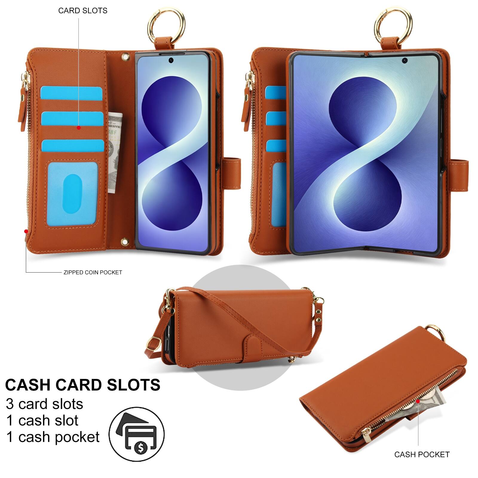 CARD SLOTS

SERVEL 8F

ZIPPED COIN POCKET

CASH CARD SLOTS
3 card slots
1 cash slot
1 cash pocket

CASH POCKET