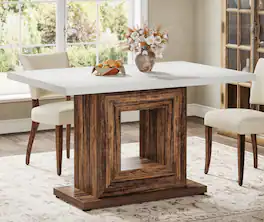 Tribesigns - Farmhouse Dining Table with Space-Saving Design and Rectangular Top for Kitchen and Living Room - White