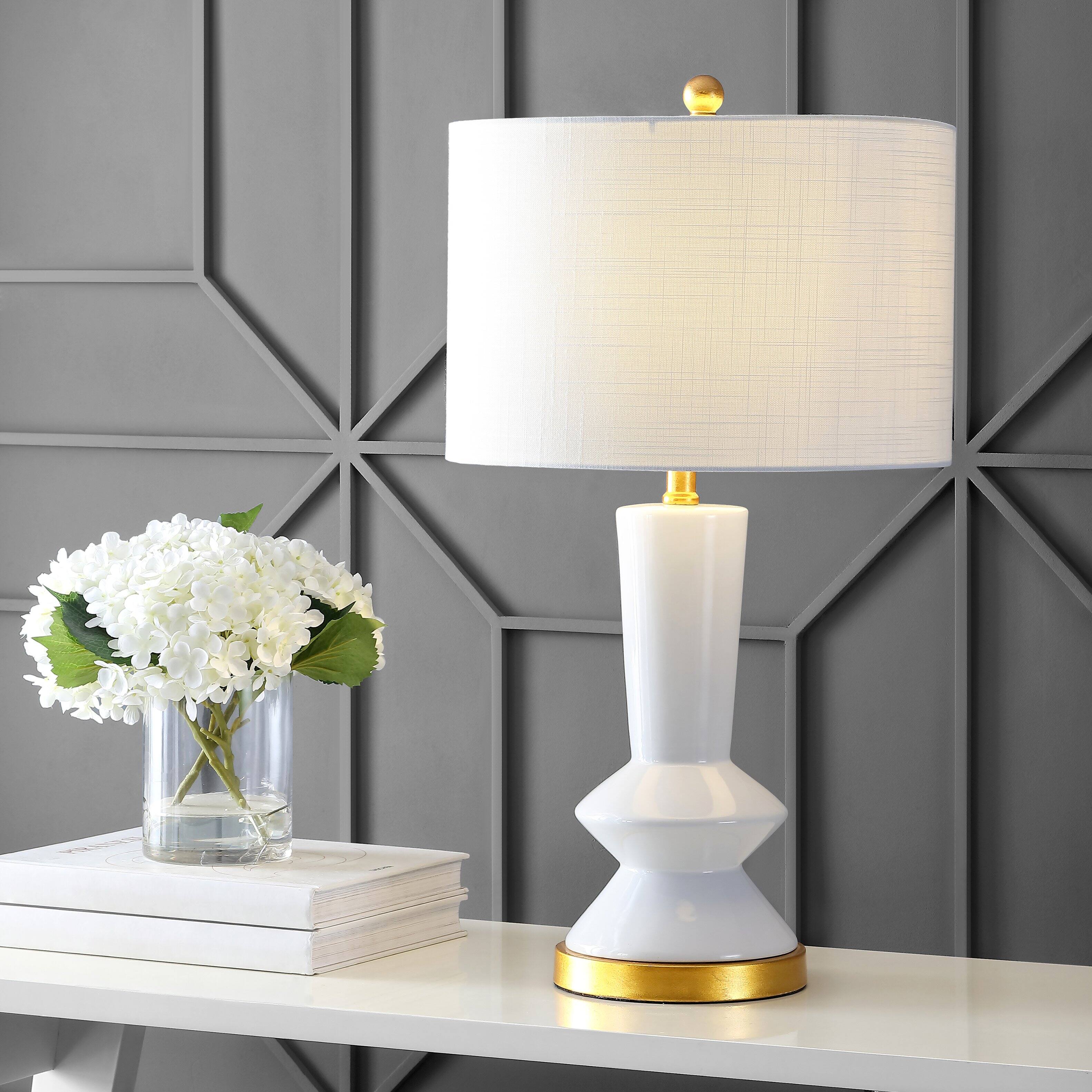 Alt View 1. Jonathan Y - Ziggy 27" Contemporary Glam Ceramic/Iron LED Table Lamp, White/Gold Painting - White/Gold Painting.