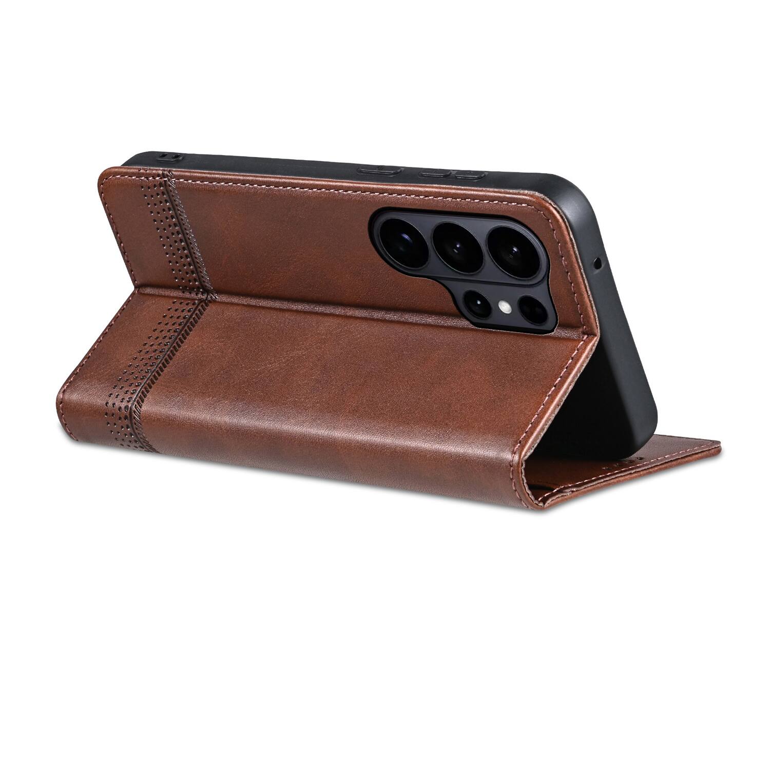Back. Dteck - Flip Wallet Case for Samsung Galaxy S26 Ultra,Magnetic Closure Card Slots Kickstand Cover,Shock-Absorbing TPU Cover - Brown.