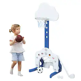Costway - 3-in-1 Kids Basketball Hoop Set Adjustable Sports Activity Center w/ Balls - White