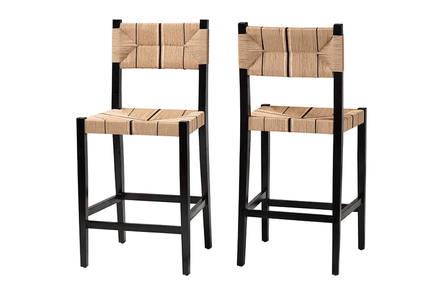 bali & pari - Prita Bohemian Paper Loom and Mahogany Wood 2-Piece Bar Stool Set - Brown/Black