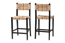 bali & pari - Prita Bohemian Paper Loom and Mahogany Wood 2-Piece Bar Stool Set - Brown/Black