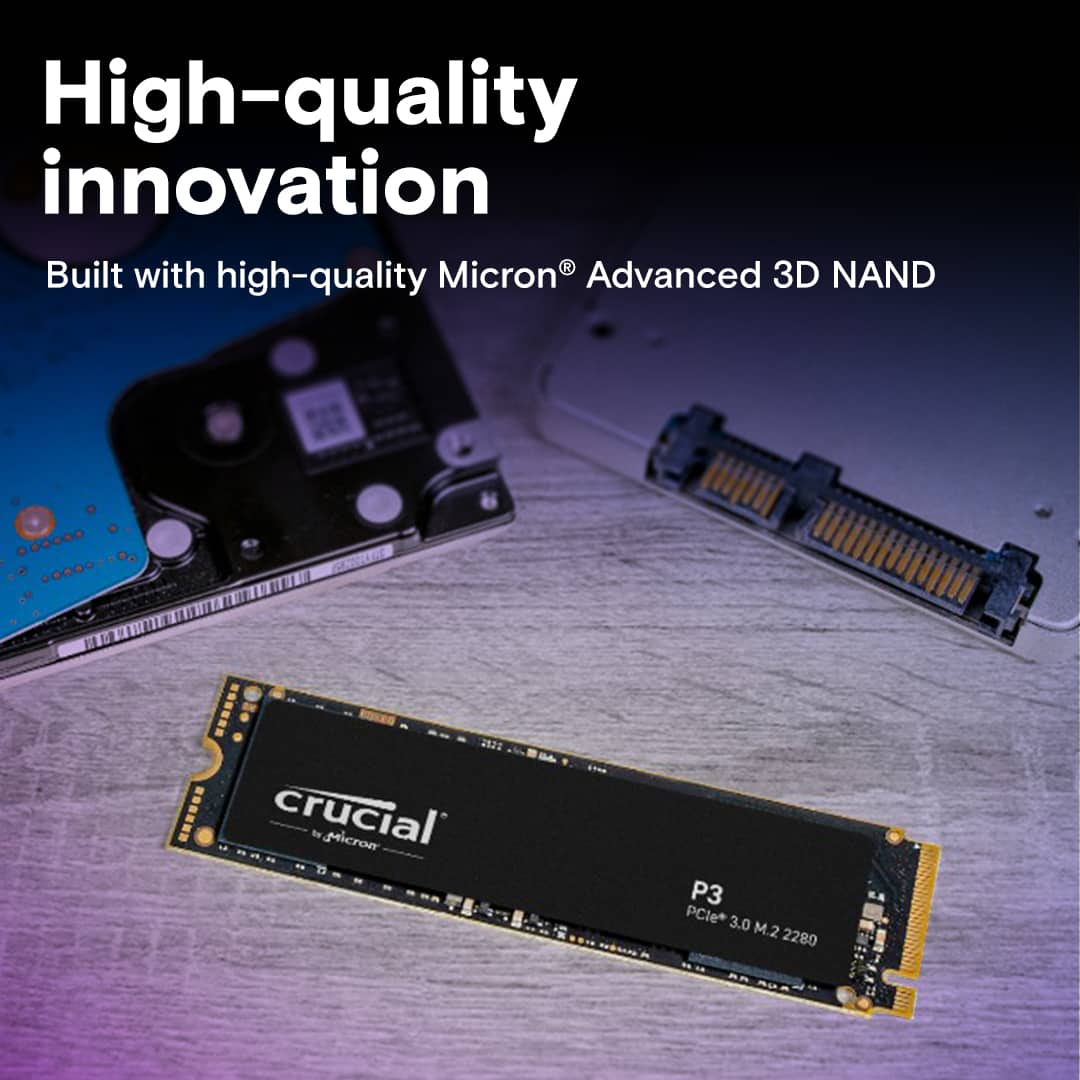 High-quality innovation built with high-quality Micron Advanced 3D NAND. Crucial P3 PCle 3.0 M.2 2280.