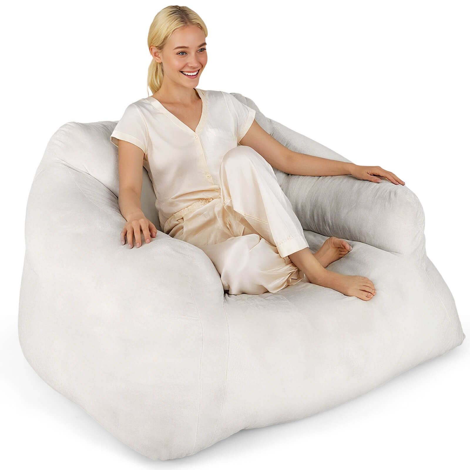 Alt View 9. Costway - Costway Bean Bag Chair for Adults Plush Lazy Sofa with Ultra-soft Velvet Cover - Beige.
