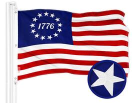 G128 - Betsy Ross 1776 Embroidered Flag, 5 x 8 ft Polyester with Brass Grommets - Assorted Colors