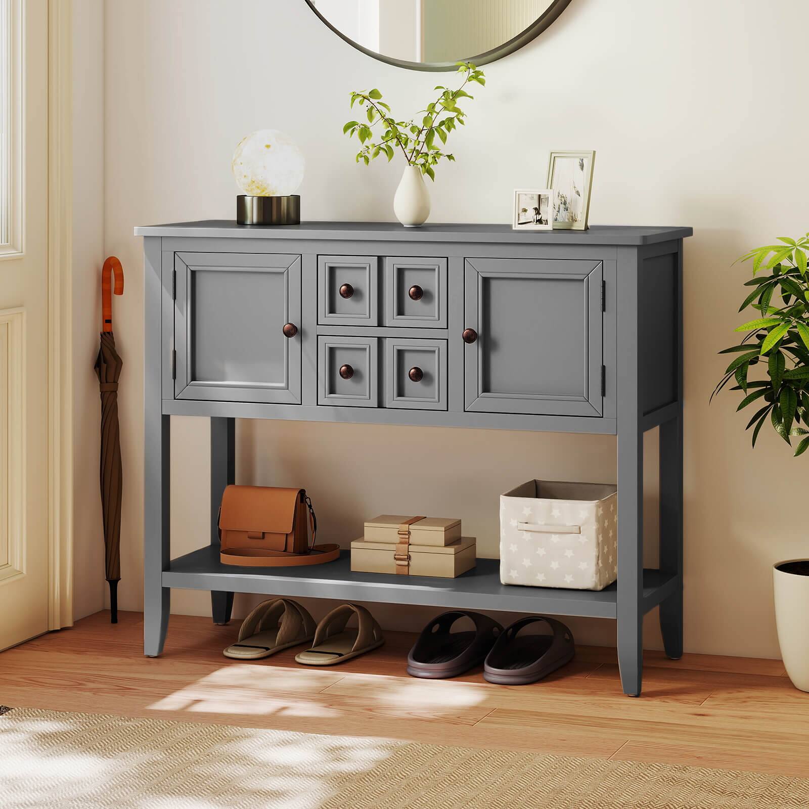 Alt View 9. Costway - Buffet Sideboard Cabinet Entryway Console Table with 2 Doors and 2 Drawers - Grey.