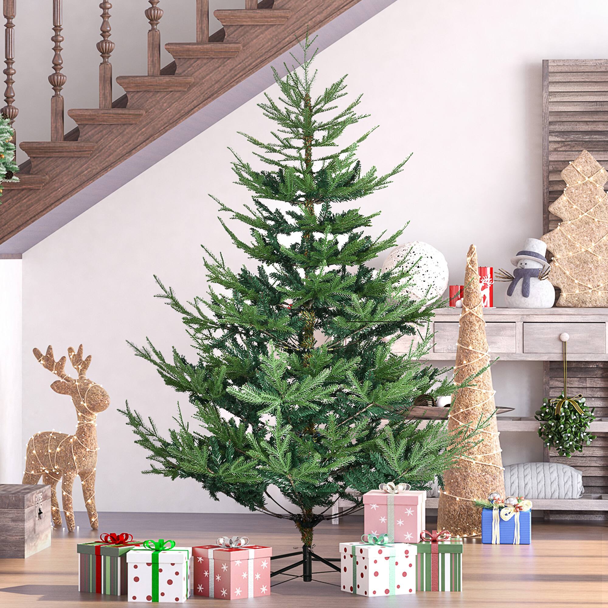 Alt View 1. Homcom - Foot Artificial Christmas Tree, Nordic Pine Hinged Xmas Tree with 795 Realistic Branches, Wide Steel Base - green.