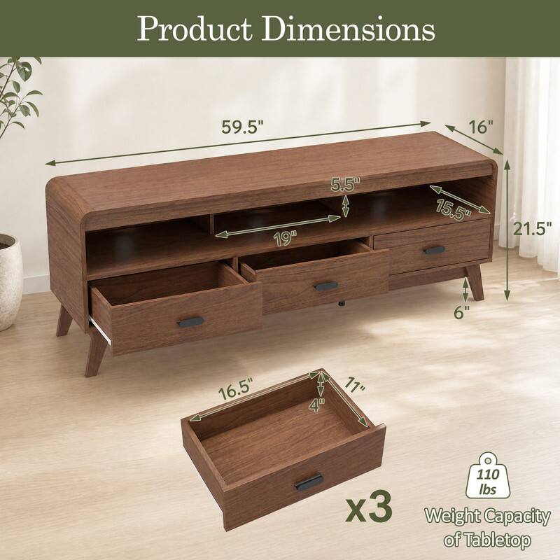 Product Dimensions
59.5"
16"
19"
5.5"
15.5"
21.5"
6"
16.5"
11" x 4"
110 lbs x3 Weight Capacity of Tabletop