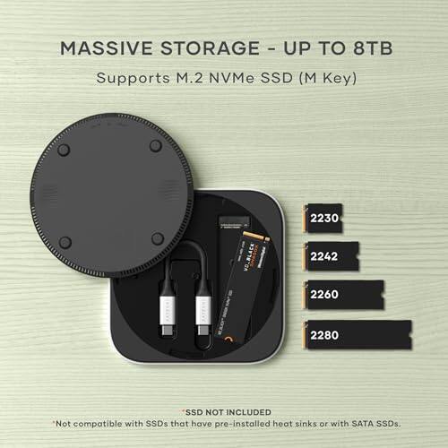 MASSIVE STORAGE - UP TO 8TB  
Supports M.2 NVMe SSD (M Key)  
2230 2242 2260 2280  
SSD NOT INCLUDED  
*Not compatible with SSDs that have pre-installed heat sinks or with SATA SSDs.