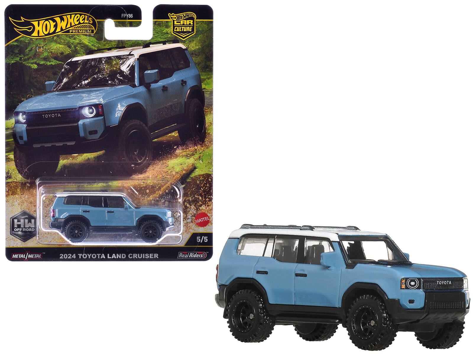 Hot Wheels Premium  
FPY86  

Hot Wheels Car Culture  

2024 Toyota Land Cruiser  

Metal | Metal  

5/5  

Real Riders  

Mattel  

HW Off Road  

Hot Wheels