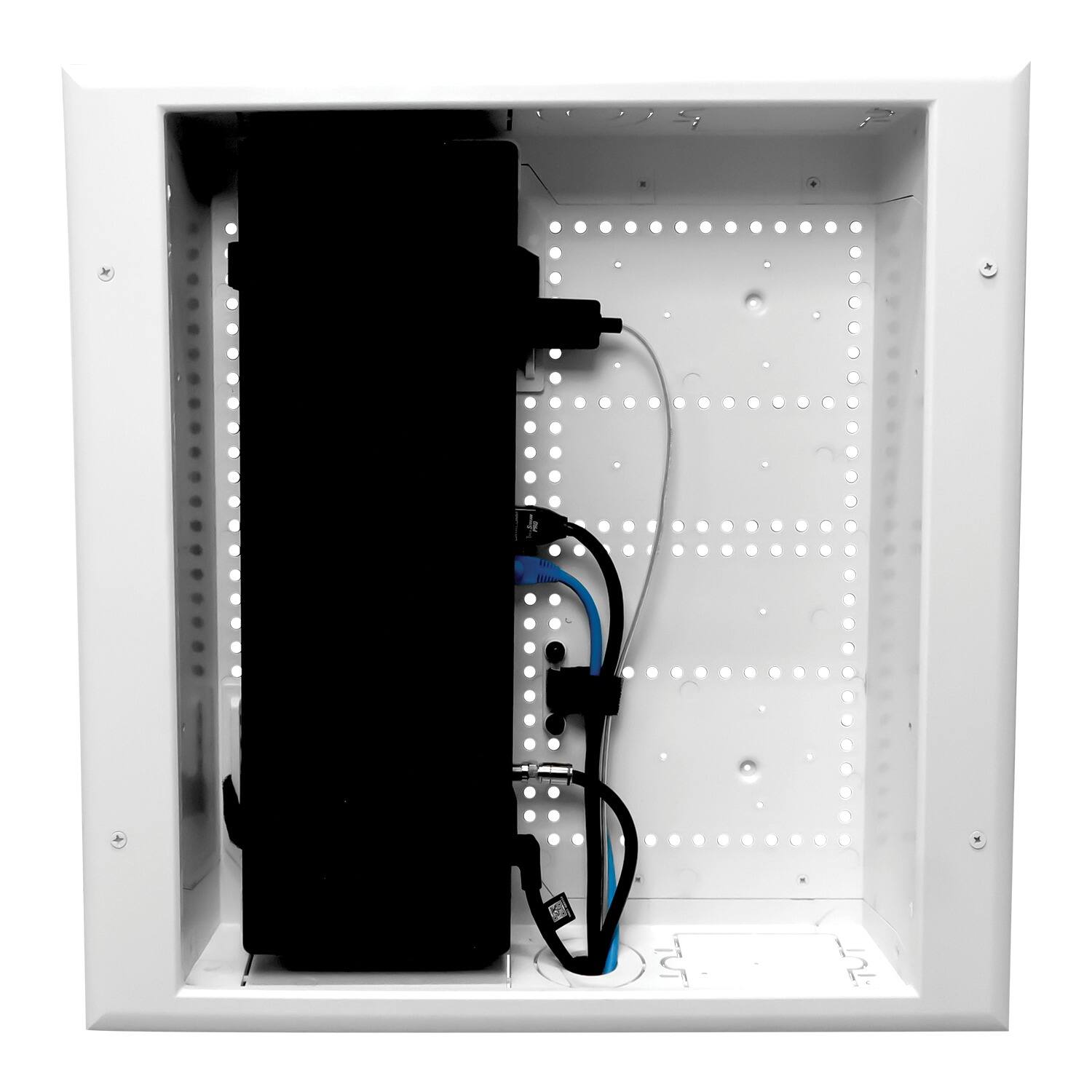 Angle. DataComm Electronics - 17" ABS Plastic Connected Media Box, No Power, Slim-Line Trim Ring - White.