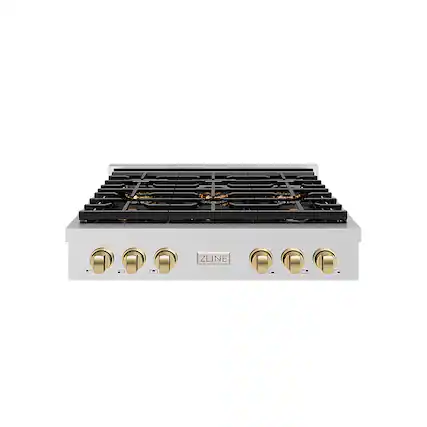 Front. ZLINE - 36 in. Wide 6 Burner AutographParamount Rangetop with with Bronze Accents (PSRTZ-36-CB) - Stainless Steel.