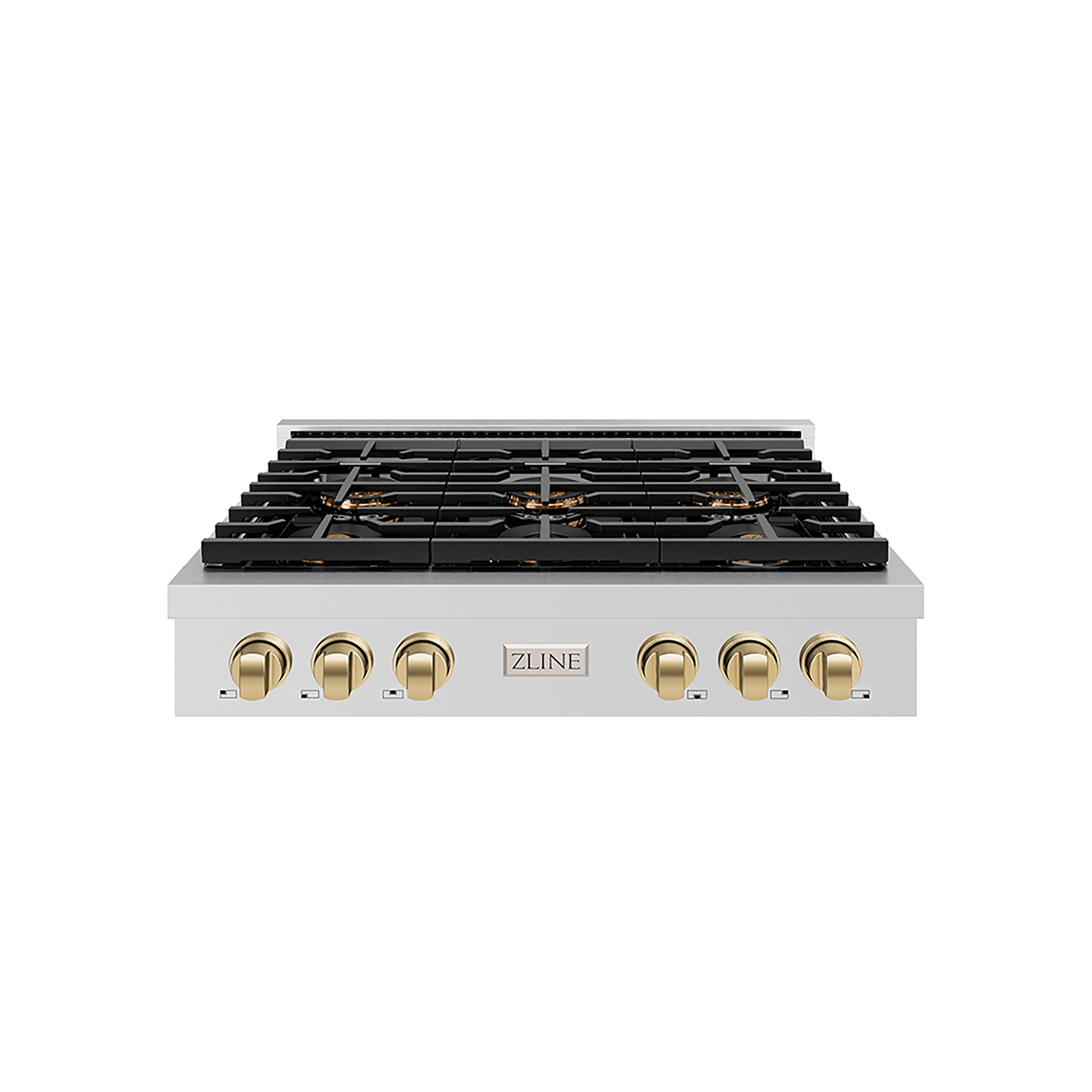 ZLINE - Autograph 36 in. Paramount Rangetop with 6 DuoPro Burners and Bronze Accents (PSRTZ-36-CB) - Stainless Steel