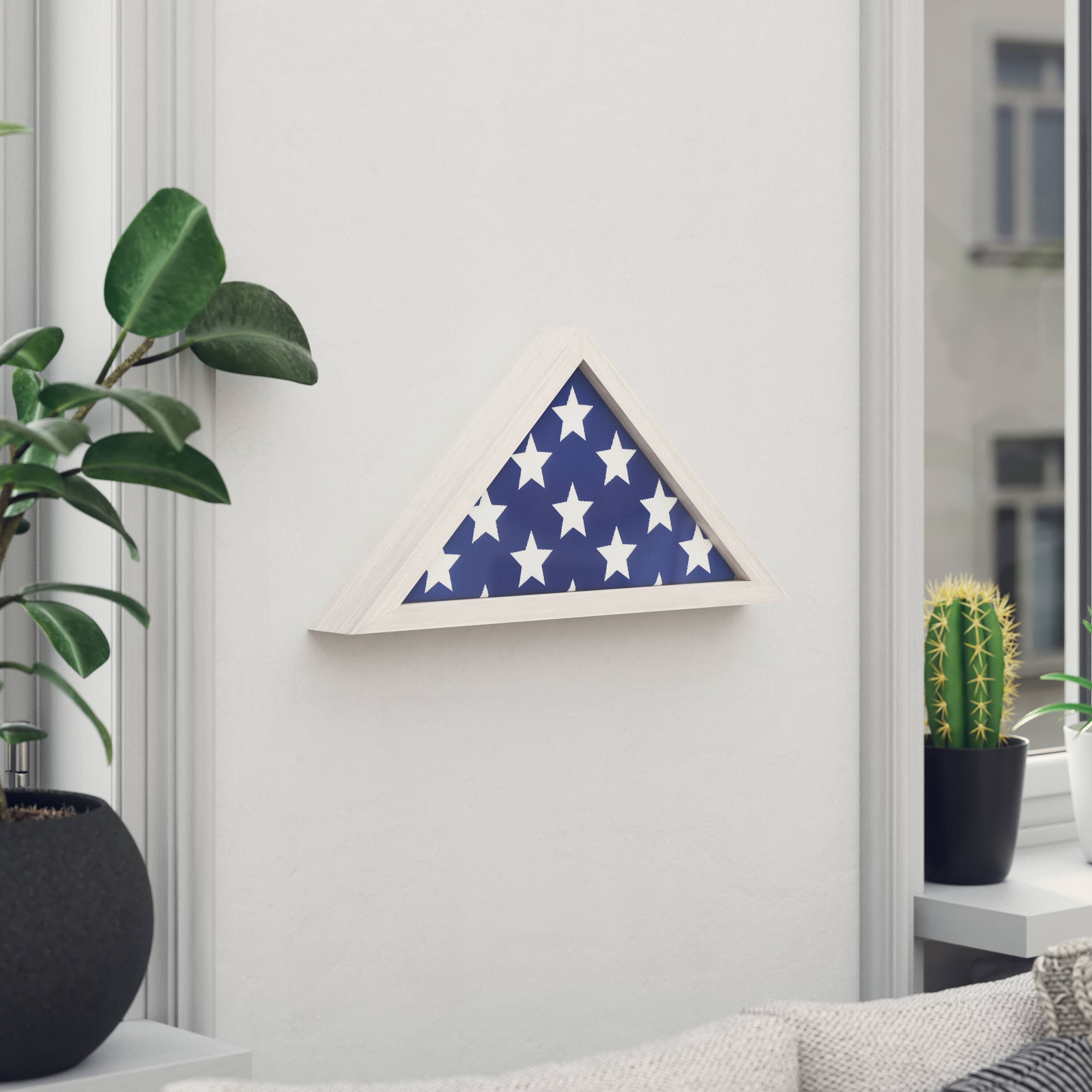 Alt View 3. Emma + Oliver - Norton Rustic Military Flag Shadow Box for 9.5' x 5' American Veteran Burial Flag - Wall Mount or Freestanding - White Wash.