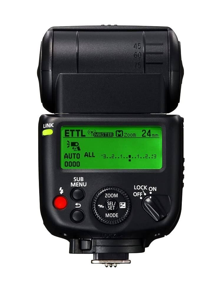 45 60 75  
LINK ETTL MASTER  
Zoom 24mm  
AUTO ALL -3..2..1..0..1..2..3  
0000  
SUB MENU  
ZOOM SEL/SET MODE  
LOCK ON OFF