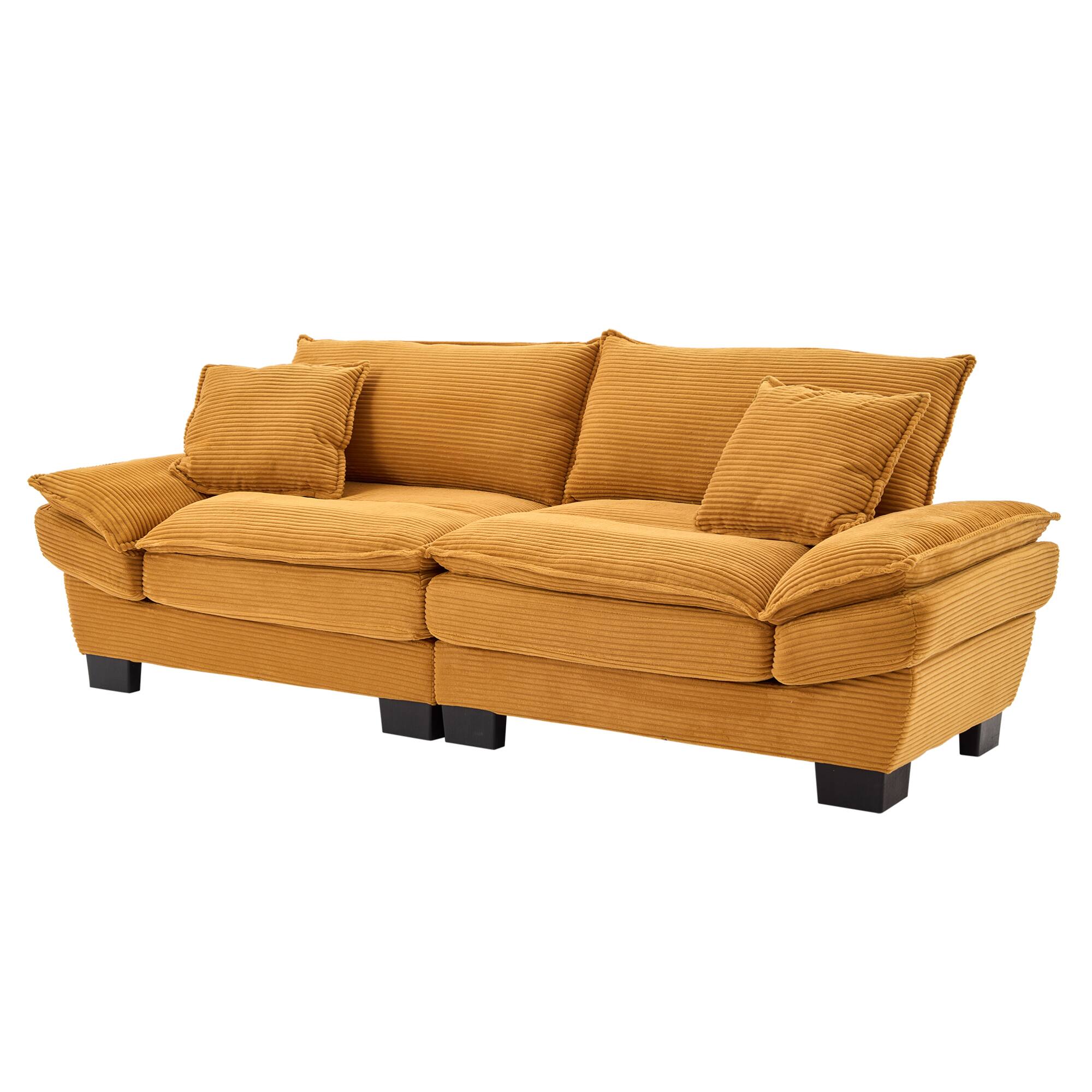 Alt View 1. GOODSILO - Plush Corduroy Convertible Sofa Bed | Deep-Seating Sleeper with Accent Pillows for Home & Office - Yellow.