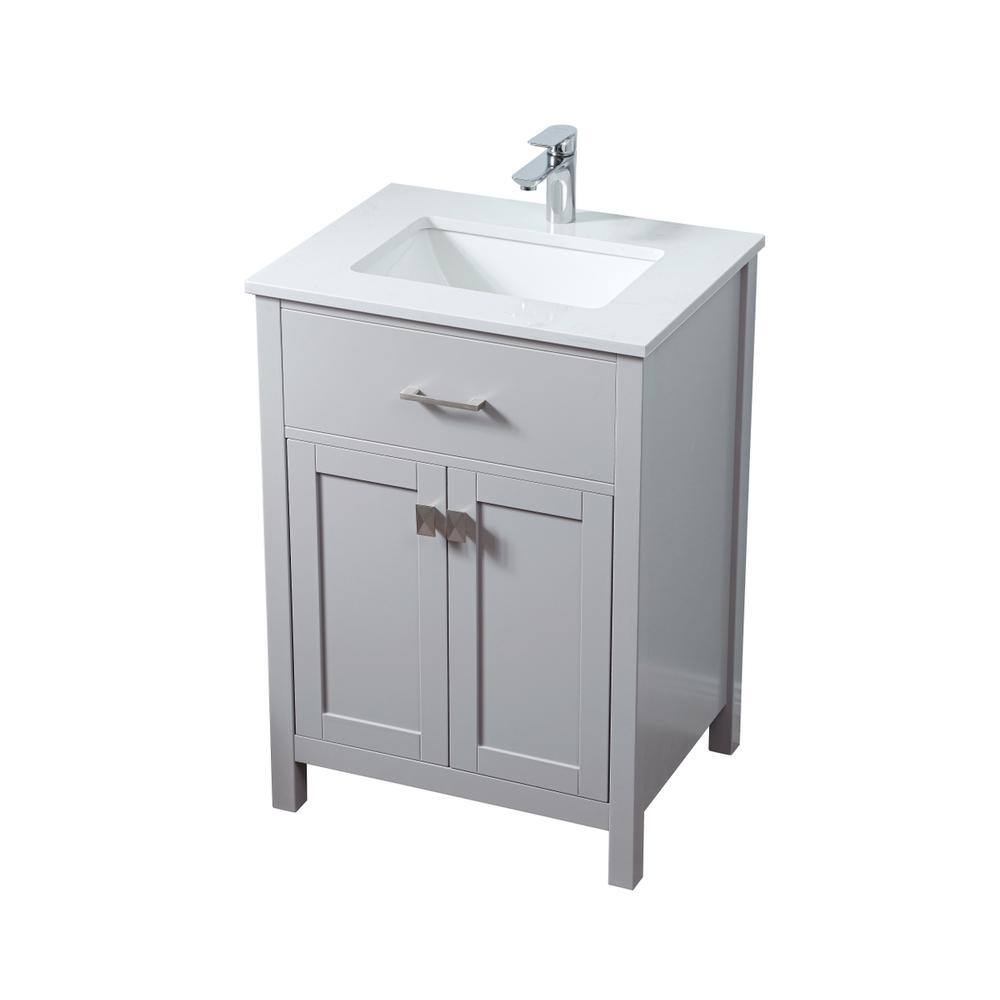 Alt View 3. Elegant Kitchen and Bath - 24 Inch SIngle Bathroom Vanity In Grey - Grey.