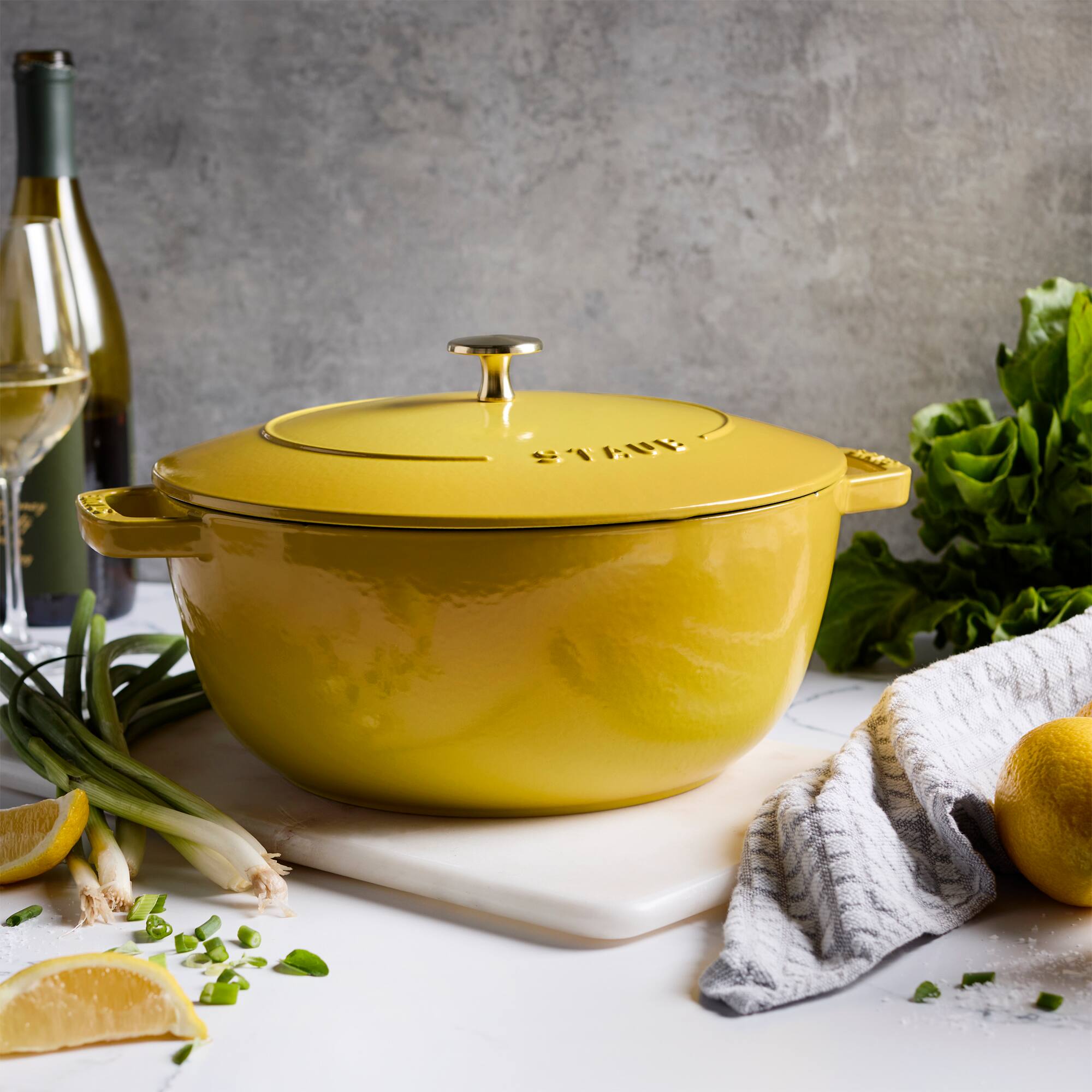 Alt View 1. Staub - Staub Cast Iron Essential French Oven, Dutch Oven, 5-quart, serves 5-6, Made in France - Citron - Citron.