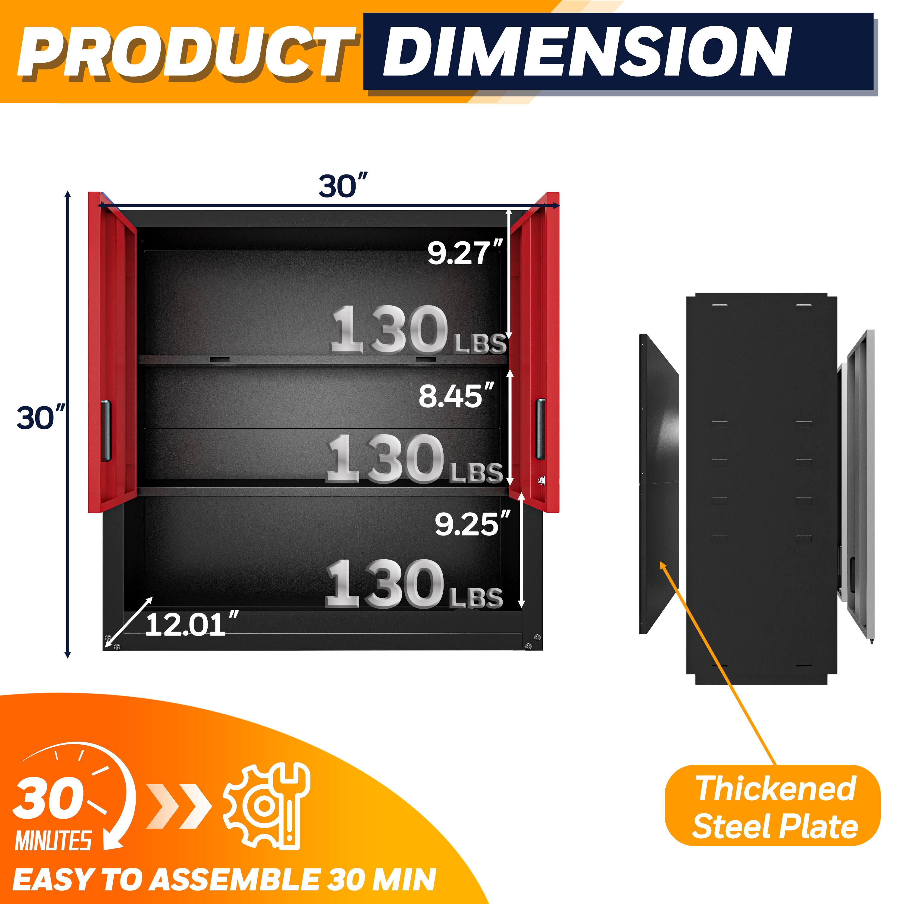 PRODUCT DIMENSION

30" x 30" x 12.01" x 9.27" x 130 LBS x 8.45" x 130 LBS x 9.25" x 130 LBS

30 MINUTES EASY TO ASSEMBLE

Thickened Steel Plate